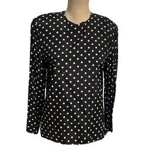 Vintage Long Sleeve Polka Dot Blouse Shirt Pullover Shoulder Pads Rayon USA